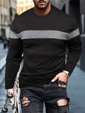 kkboxly Men's Color Block Crew Neck Long Sleeve Novel T-shirt Tee, Casual Comfy Shirts For Spring Summer Autumn, Men's Clothing Tops
