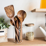 kkboxly 5pcs Wooden Kitchen Utensils Set, Wooden Spoons Natural Spurtle Set For Non-stick Pan, Kitchen Ladle And Wok Spatulas, Kitchen Stuff