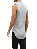 kkboxly  Solid Color Casual Slightly Stretch Round Neck Tank Top, Men's Tank Top For Summer Outdoor Gym Workout
