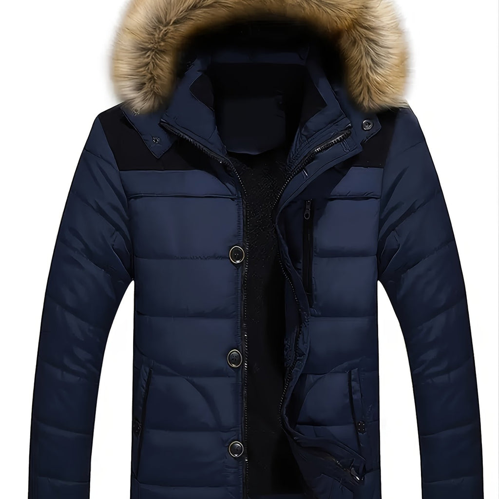 kkboxly  Men's Casual Thicken Cotton-padded Jacket With Removable Hood For Winter