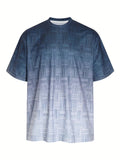 kkboxly  Plus Size Men's Street Style Graphic Short-sleeve Crew Neck T-shirt, Creative Weave Pattern Print Tees For Big & Tall Male