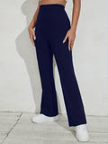 kkboxly  Solid High Waist Elastic Waist Pants, Elegant Flare Pants For Spring & Summer & Fall, Women's Clothing