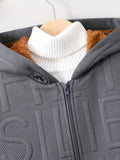 kkboxly  Boys Casual Textured Non Stretch Hooded Fleece Lining Zip Up Jacket, Kids Clothing For Spring Fall