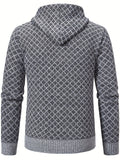 Men's Full Zip Up Casual Fleece Lined Hooded Cardigan, Regular Fit Knitted Sweater Jacket Coat With Pockets For Winter Fall
