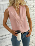 kkboxly   Ruched V Neck Blouse, Casual Sleeveless Solid Versatile Blouse, Women's Clothing