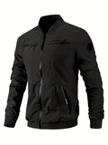 kkboxly  Men's Letter Embroidered Casual Bomber Jacket, Plus Size Male Clothing