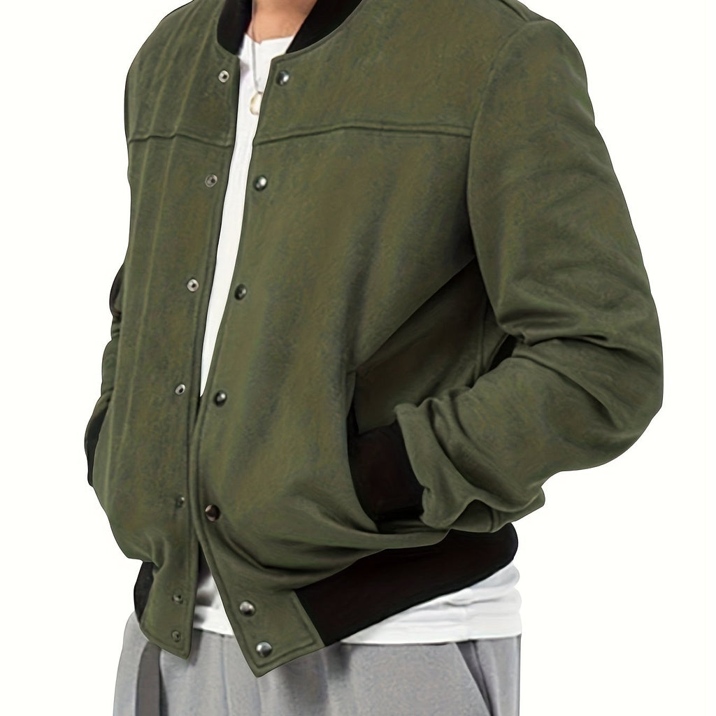 Flannel Varsity Bomber Jacket, Men's Casual Baseball Jacket Coat Regular Fit College Hipster Windbreaker For Spring Autumn