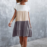 kkboxly  Women's Summer Dress Sleeveless Ruffle Sleeve Round Neck Mini Dress Color Block Loose Short Flowy Pleated Dress