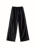 kkboxly  Striped Wide Leg Pants, Y2K Solid Long Length High Waist Pants, Women's Clothing