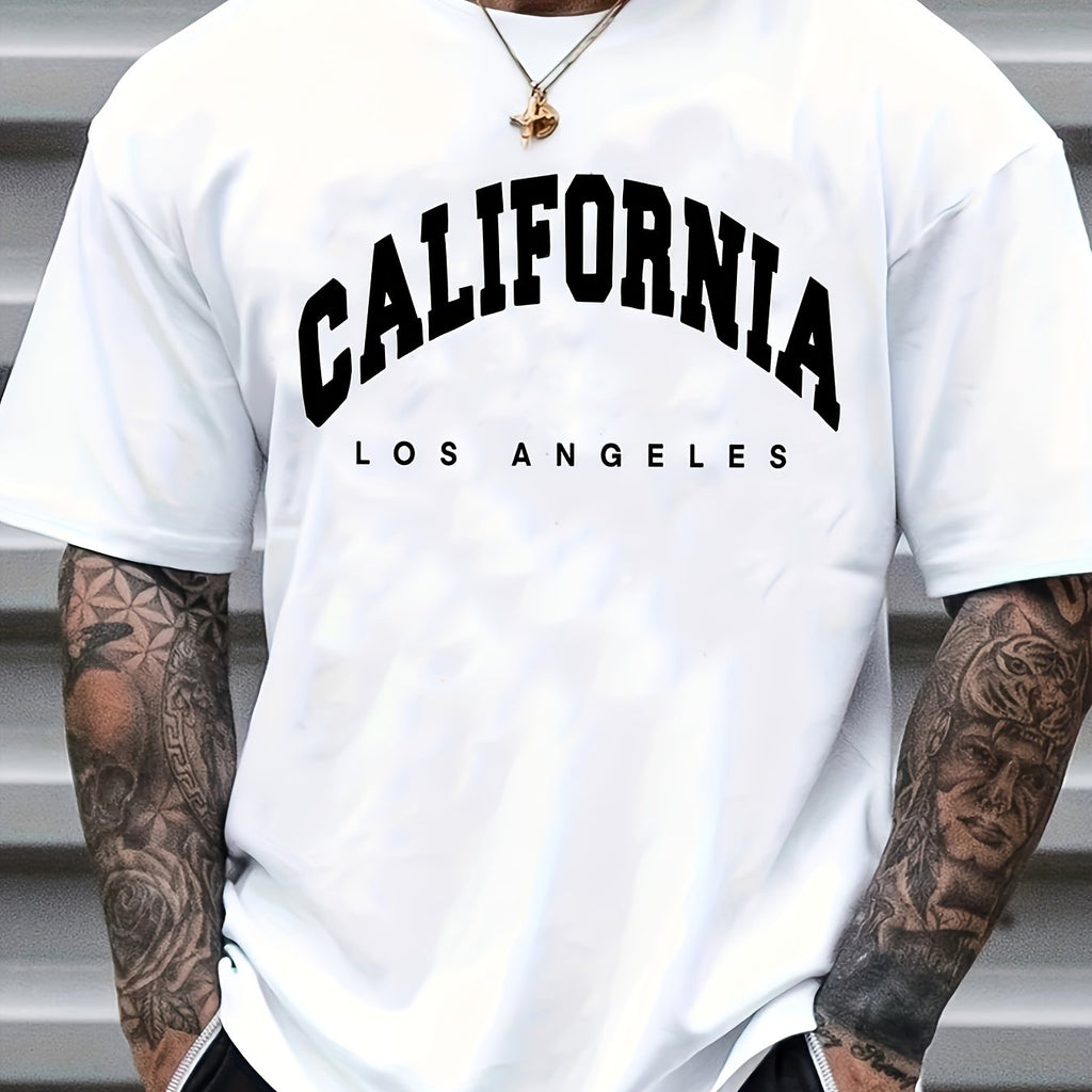 kkboxly Men's Casual Trendy California Graphic Print Comfortable Crew Neck Short Sleeve T-shirts, Summer Top Tees