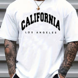 kkboxly  Men's Casual Trendy California Graphic Print Comfortable Crew Neck Short Sleeve T-shirts, Summer Top Tees