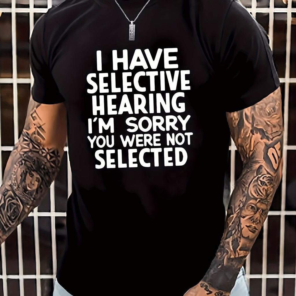 kkboxly  Big and Tall Men's 'I HAVE SELECTIVE HEARING' Print T-Shirt - Oversized Casual Crewneck Tee for Summer Comfort