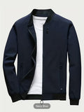 kkboxly  Classic Design Windbreaker Jacket, Men's Casual Stand Collar Zip Up Jacket Coat For Spring Fall Outdoor Hiking Camping Cycling