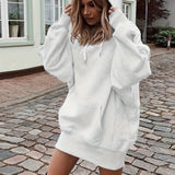 realaiot  Solid Drawstring Hoodie, Casual Long Sleeve Drop Shoulder Hoodie, Women's Clothing