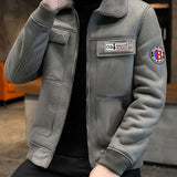 kkboxly  Men's Winter Casual Vintage Fleece Warm Fur Integrated Grain Suede Jacket Long Sleeve Zipper Thick Jacket With Lapels