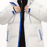 kkboxly  Men's Stylish CHANA Pattern Puffer Coat With Pockets, Casual Breathable Zip Up Long Sleeve Warm Hooded Top For City Walk Street Hanging Winter Outdoor Activities