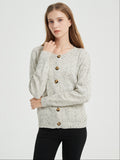kkboxly  Button Down Crew Neck Knit Cardigan, Casual Long Sleeve Pocket Sweater For Spring & Fall, Women's Clothing