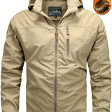 kkboxly  Men's Warm Thick Hooded Windbreaker Jacket, Casual Jacket For Fall Winter Outdoor Activities