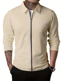 kkboxly  Waffle Pattern Jackets For Men Full Zip Up Lapel Stylish Coat Jackets For Men Spring Fall