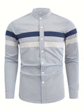 kkboxly  Classic Design Striped Shirt, Men's Casual/Semi-formal Button Up Lapel Long Sleeve Shirt For Spring Summer Business