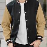 kkboxly  Classic Design Varsity Jacket, Men's Casual Color Block Button Up Jacket For Spring Fall School Baseball