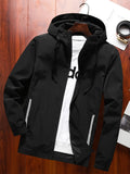 kkboxly  Men's Casual Hooded Windbreaker Jacket, Chic Zip Up Jacket For Outdoor Activities