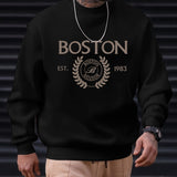 kkboxly  Men's Pullover Round Neck Long Sleeve Sweatshirt Letter "Boston" Pattern Casual Top For Autumn Winter Men's Clothing