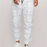 kkboxly  Men's Retro Plaid Joggers, Men's Casual Stretch Waist Drawstring Thin Sports Pants Sweatpants For Spring Summer