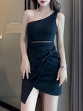 kkboxly kkboxly Solid One Shoulder Dress, Elegant Sleeveless Bodycon Dress For Spring & Summer, Women's Clothing