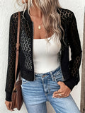 kkboxly  Plus Size Casual Coat, Women's Plus Solid Lace Long Sleeve Zip Up Slight Stretch Bomber Jacket