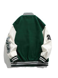 kkboxly Loose Fit Varsity Jacket, Men's Casual Color Block Button Up Jacket For Spring Fall School Baseball