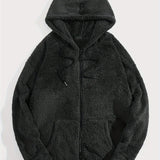 kkboxly  Plus Size, Men's Hooded Jacket, Solid Fleece Warm Coat For Fall Winter, Men's Clothing