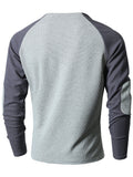 kkboxly  Color Block Men's Comfy Long Raglan Sleeve Round Neck Henley Shirt, Spring Fall Sports Top