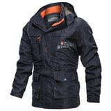 kkboxly  Casual Multi-pocket Light Weight Drawstring Waist Zip Up Hooded Jacket Coat, Men's Cotton Jacket For Fall Outdoor