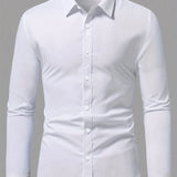 kkboxly  Slim Fit Shirt, Men's Semi Formal Lapel Button Up Long Sleeve Shirt For Spring Summer Business