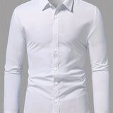 kkboxly  Slim Fit Shirt, Men's Semi Formal Lapel Button Up Long Sleeve Shirt For Spring Summer Business