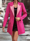 kkboxly  Color Block Single Button Blazer, Elegant Lapel Long Sleeve Blazer For Office & Work, Women's Clothing