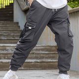kkboxly  Men's Drawstring Cargo Pants With Flap Pockets, Loose Casual Comfy Jogger Pants