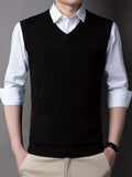 kkboxly  Casual Knitted Pullover, V-neck Sleeveless Thermal Jacket, Wool Vest, Men's Tank Top  For Autumn And Winter