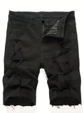 kkboxly  Ripped Design Denim Shorts, Men's Casual Street Style Mid Stretch Denim Shorts For Summer