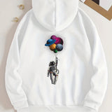 kkboxly  Cartoon Astronaut Pattern Zip Up Hoodie, Men's Casual Stretch Hooded Sweatshirt Sportswear