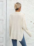 kkboxly  Long Sleeve Half Zip Sweater, Side Slit Casual Sweater For Winter & Fall, Women's Clothing