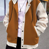 kkboxly  Varsity Hooded Jacket, Men's Casual Baseball Jacket Coat Hoodie College Hipster Windbreaker For Spring Autumn