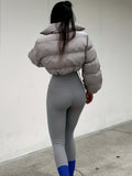 kkboxly  Solid Full Zipper Crop Coat, Warm Stand Collar Lightweight Coat, Outerwear For Fall & Winter, Women's Clothing