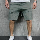 kkboxly Mens Casual Non Stretch Loose Fit Drawstring Cotton Cargo Shorts With Pockets, Male Clothes For Summer