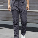 kkboxly  Trendy Solid Cargo Pants, Men's Multi Flap Pocket Trousers, Loose Casual Outdoor Pants, Men's Work Pants Outdoors Streetwear Hip Hop Style