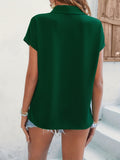kkboxly  Solid Short Sleeve Shirt, Elegant Button Front Versatile Shirt With A Collar, Women's Clothing