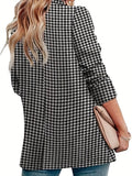kkboxly  Houndstooth Print Single Breasted Blazer, Elegant Lapel Pockets Blazer For Office & Work, Women's Clothing