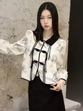 kkboxly  Fringe Button Front Floral Print Top, Stylish Chinese Vintage Long Sleeve Lapel Top For Spring & Fall, Women's Clothing