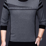 kkboxly  Men's Geometric Pattern Knitted Sweater, Casual Mid Stretch Breathable Pullover For Outdoor, Men's Clothing